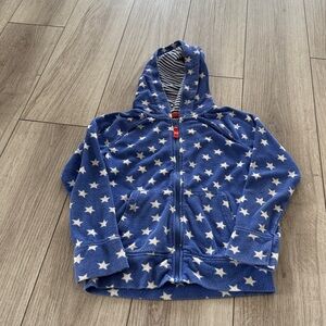 Mini Boden Terry Cloth Blue and White Star Full Zip Hoodie Cover Up